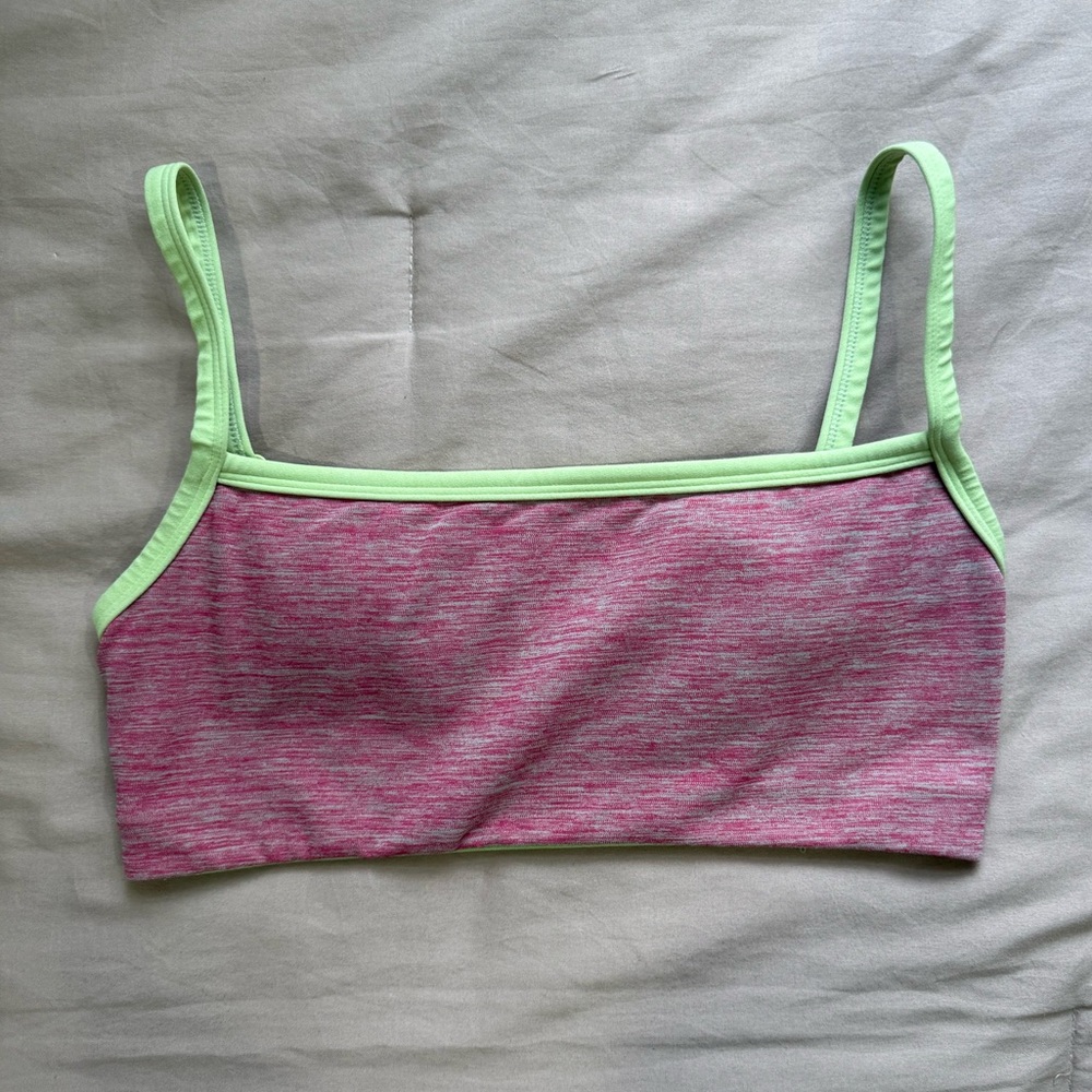Seamless Heathered Pink & Light Green Trim Sports Bralette